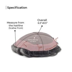 Mens Toupee M100 6.5"x 8.5" Mono Top -Wavy Hair Shop M100SPECS 10349.1692649285