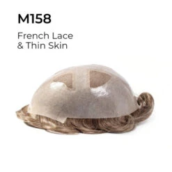 M158 Mens Toupee 8"x 10" Human Hair Skin Base French Lace Top