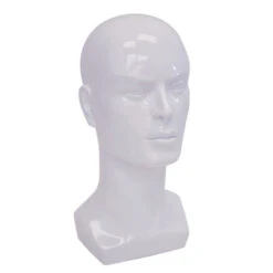 Male Hairpiece Display Mannequin Head White Glossy -Wavy Hair Shop Mannequin Head White Glossy 34826.1649949772
